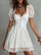 Romantic Puff Sleeve Lace Corset Mini Dress