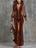 Vintage Chiffon Patchwork Polyester Velvet Jumpsuit