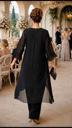 Black Chiffon Overlay Formal Pant Set