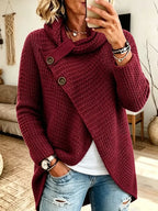 Asymmetric Cowl-Neck Knit Cardigan