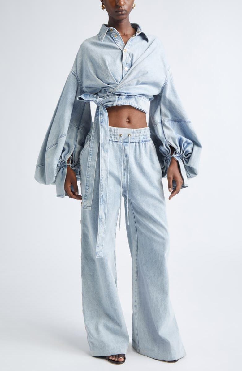 Women Collar Patchwork Top+ Pants Casual Denim Suit