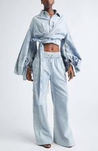 Women Collar Patchwork Top+ Pants Casual Denim Suit