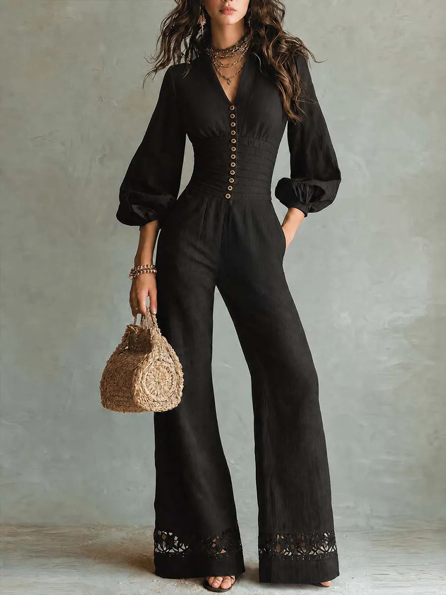Vintage-style Cutout Lace-trim Jumpsuit