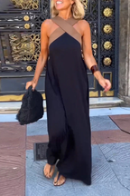 Women's Cross Halter Neck Sleeveless Stitching Dress