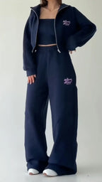 Beige Jacket Bandeau & Wide-Leg Pants Three-Piece Set