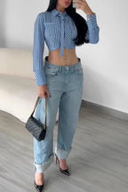 Women's Collar Vertical Casual Short Shirt