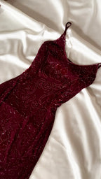 Women's Beaded Satin Camisole Dress with Fitted Waist