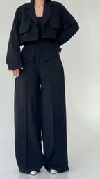 Taupe Cropped Blazer Two‑Piece Pants Set