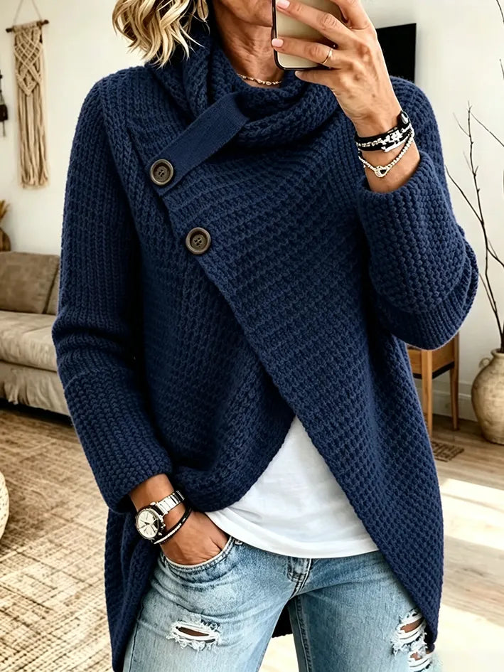 Asymmetric Cowl-Neck Knit Cardigan