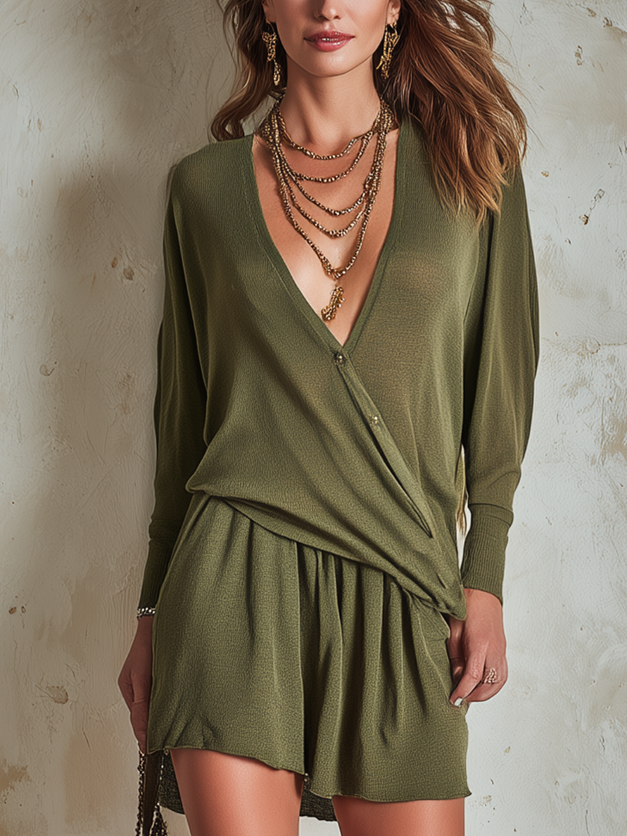 Bohemian style soft olive green suit