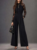 Vintage Stand-up Collar Lace Trim Jumpsuit