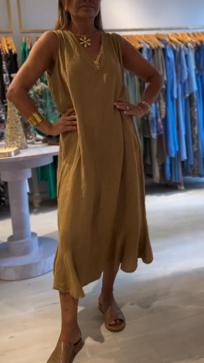 Women V-neck Sleeveless Loose Casual Dress