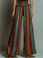 Retro Knit Tank Top & Striped Wide-Leg Pants Set
