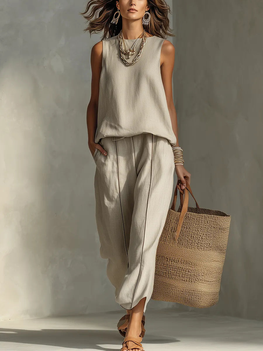 Light Gray Sleeveless Casual Two Piece Set