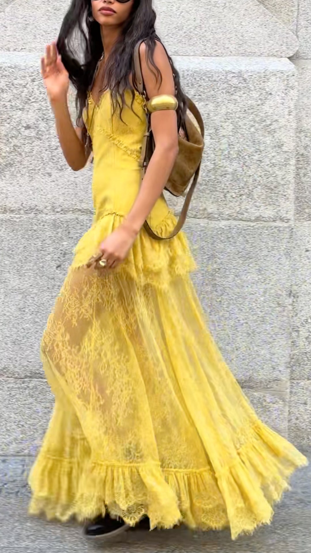 Lace Panel Tiered Maxi Slip Dress