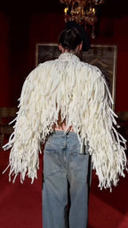 Ivory Pearl-Trim Fringe Statement Jacket