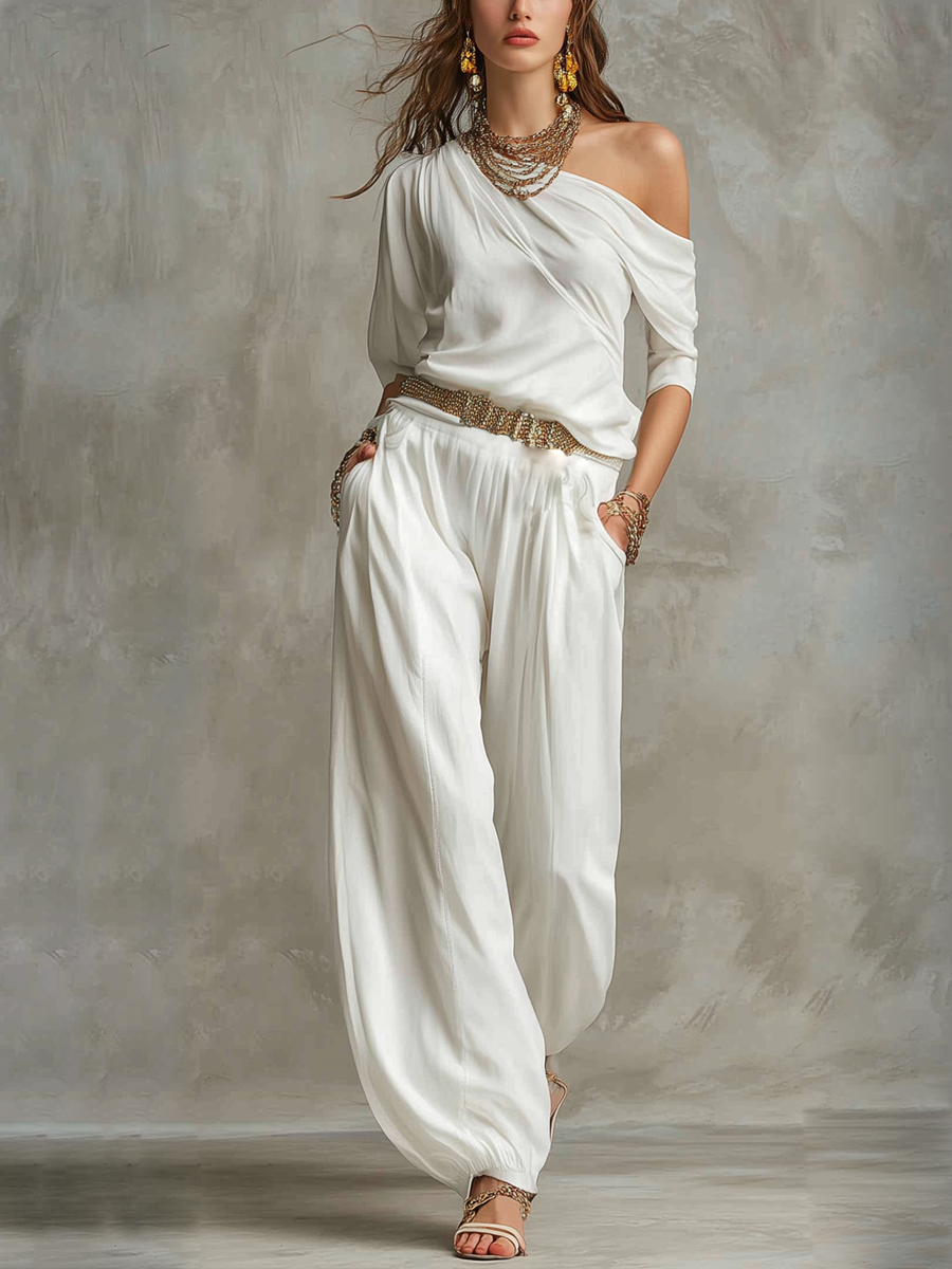 Bohemian White Off Shoulder Suit