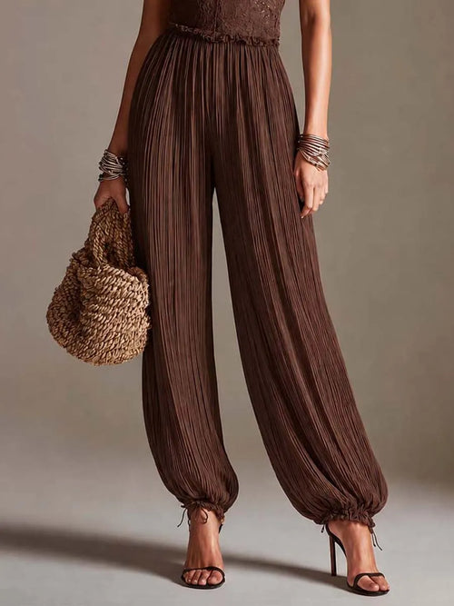 Bohemian Brown Lace Bustier And Pleated Chiffon Balloon Jumpsuit