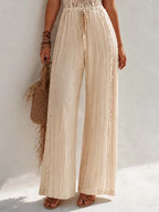 Bohemian Cream Lace Corset And Pleated Wide-Leg Jumpsuit