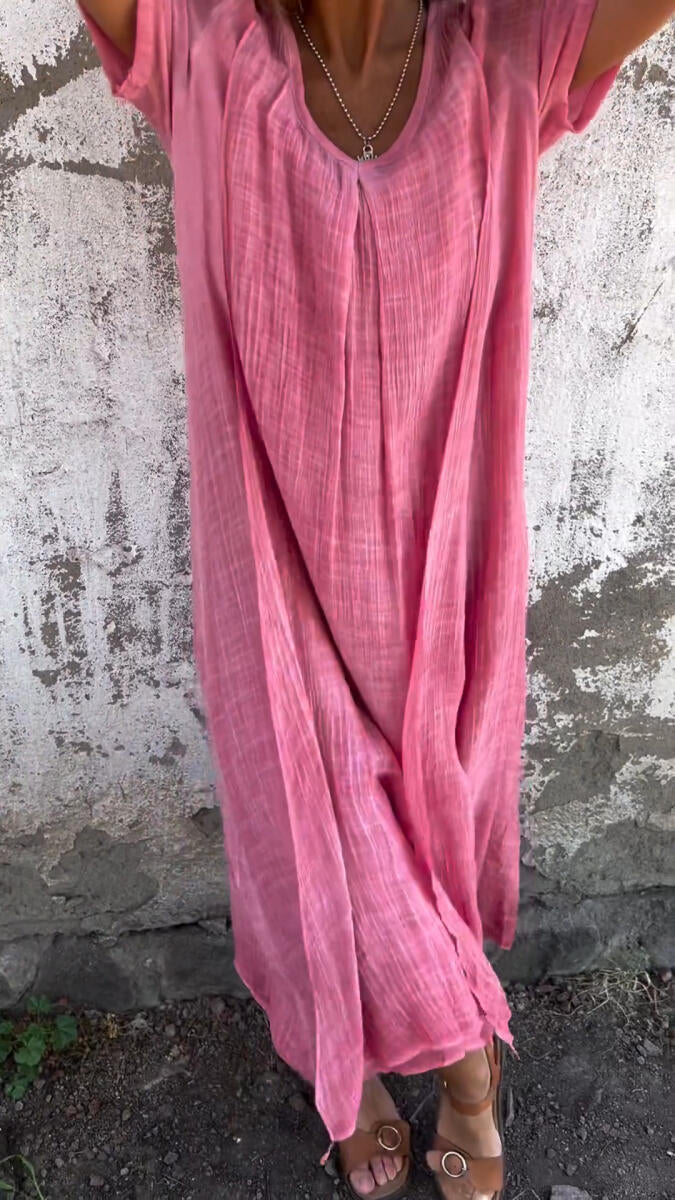 Women's V-neck Solid Color Loose Casual Dress