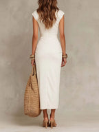 Bohemia Cottonn High Neck Ruched Wrap Midi Dress