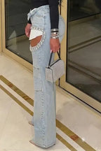 Crystal-Trim Thigh-Cutout Light-Wash Wide-Leg Jeans