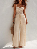 Bohemian Cream Lace Corset And Pleated Wide-Leg Jumpsuit