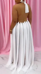 White Gold Ring Halter Maxi Dress