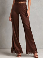 Boho Chic Chocolate Satin Lace Trim Two-Piece Set