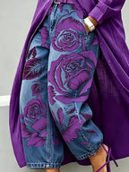 Purple Rose Print Balloon Jeans