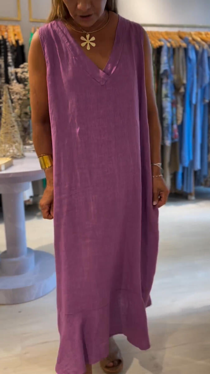 Women V-neck Sleeveless Loose Casual Dress