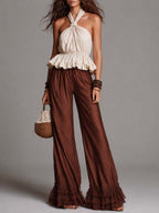 Bohemian Two-Tone Cotton-Linen & Acetate Crinkle Halter Set