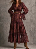 Vintage Paisley Lace Tiered Maxi Dress