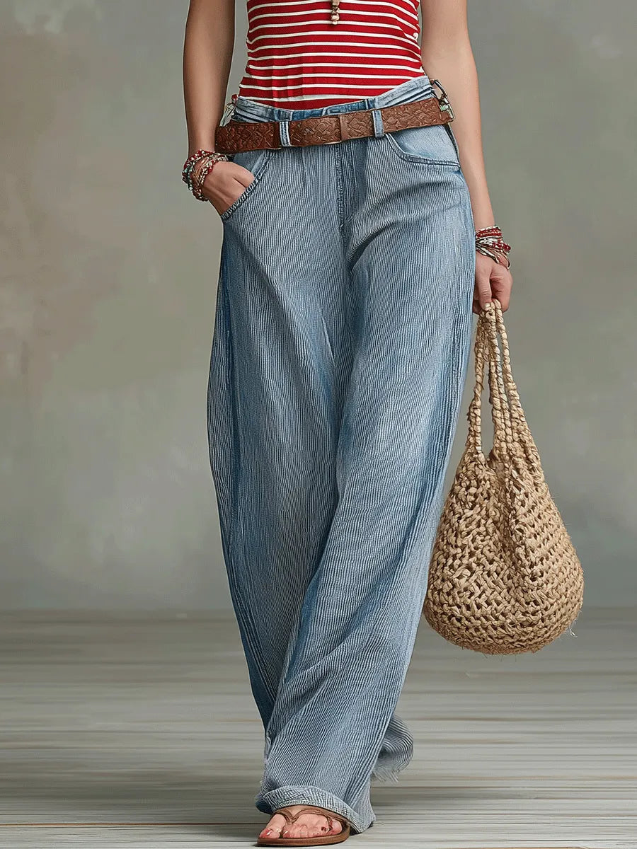 Chic Red Stripe Halter Tank & Wide-Leg Jeans Set