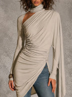 Ivory Scarf Neck Draped Asymmetric Top