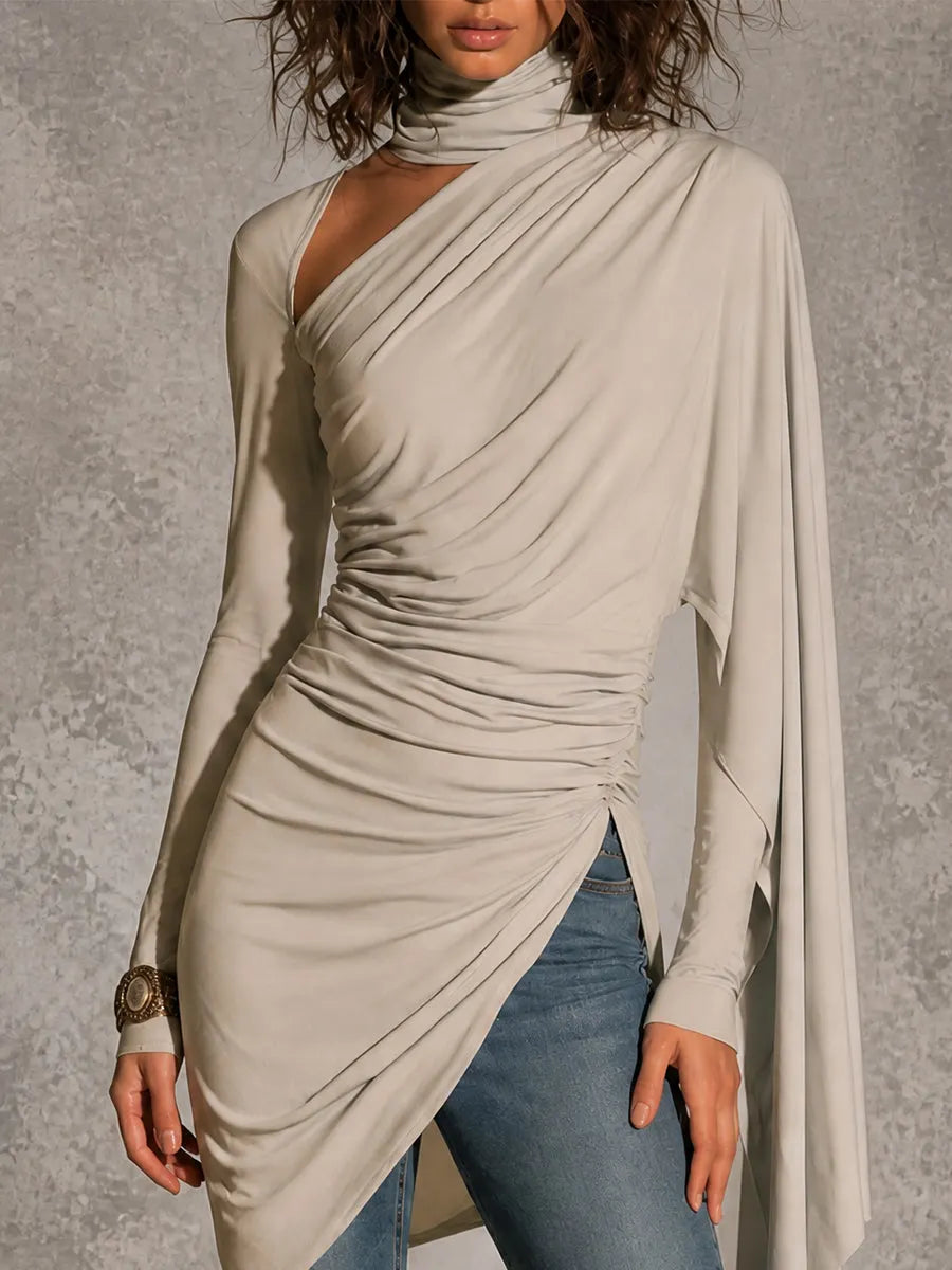 Ivory Scarf Neck Draped Asymmetric Top
