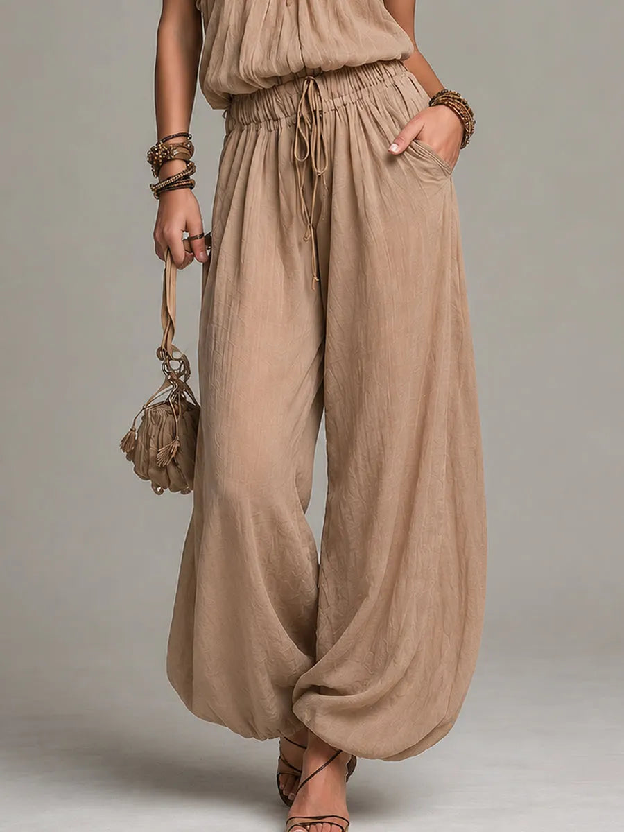 Boho Vacation Ruffled Halter Top & Lantern Pants Set