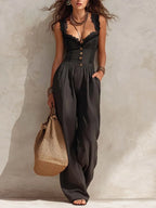 Boho Lace Straps Cotton-Linen Jumpsuit