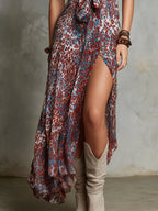 Boho Wild Leopard Tie-Front Halter Maxi Dress