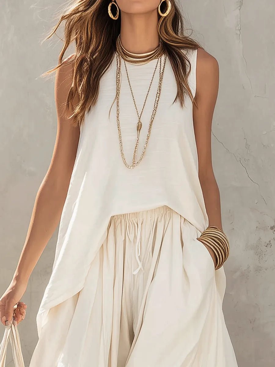 Effortless Ivory Relaxed Top & Harem Pants Set