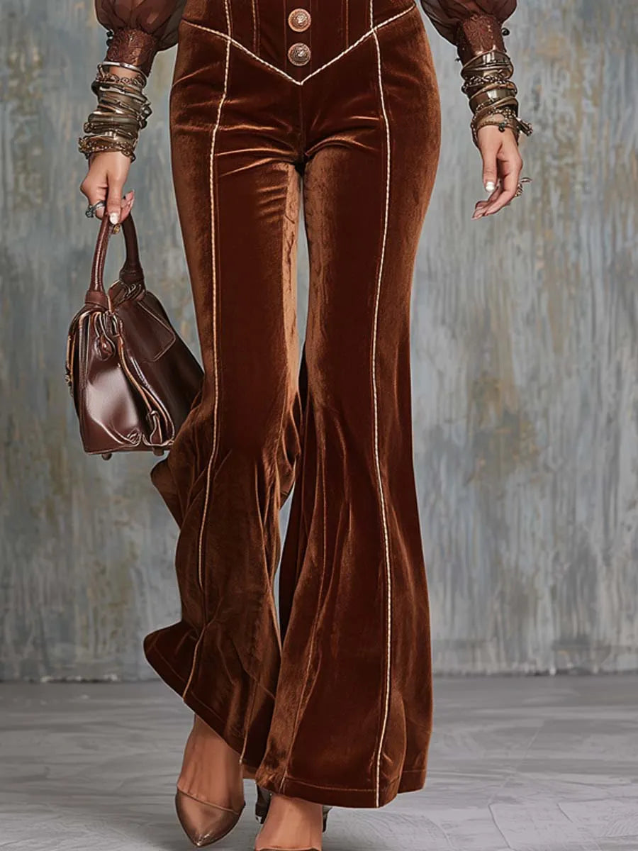 Vintage Chiffon Patchwork Polyester Velvet Jumpsuit