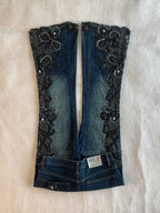 Beaded Floral Embroidery Flare Jeans