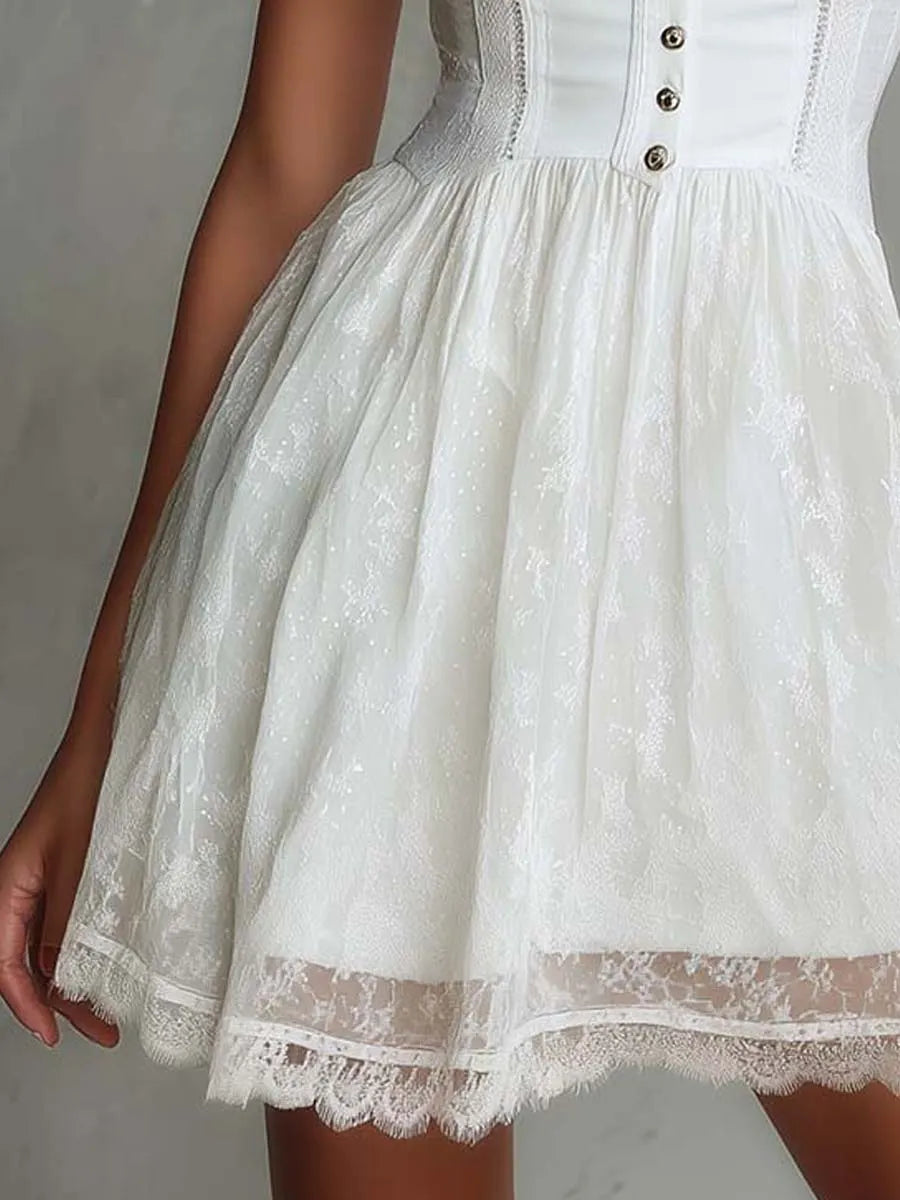 Romantic Puff Sleeve Lace Corset Mini Dress
