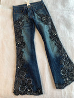 Beaded Floral Embroidery Flare Jeans