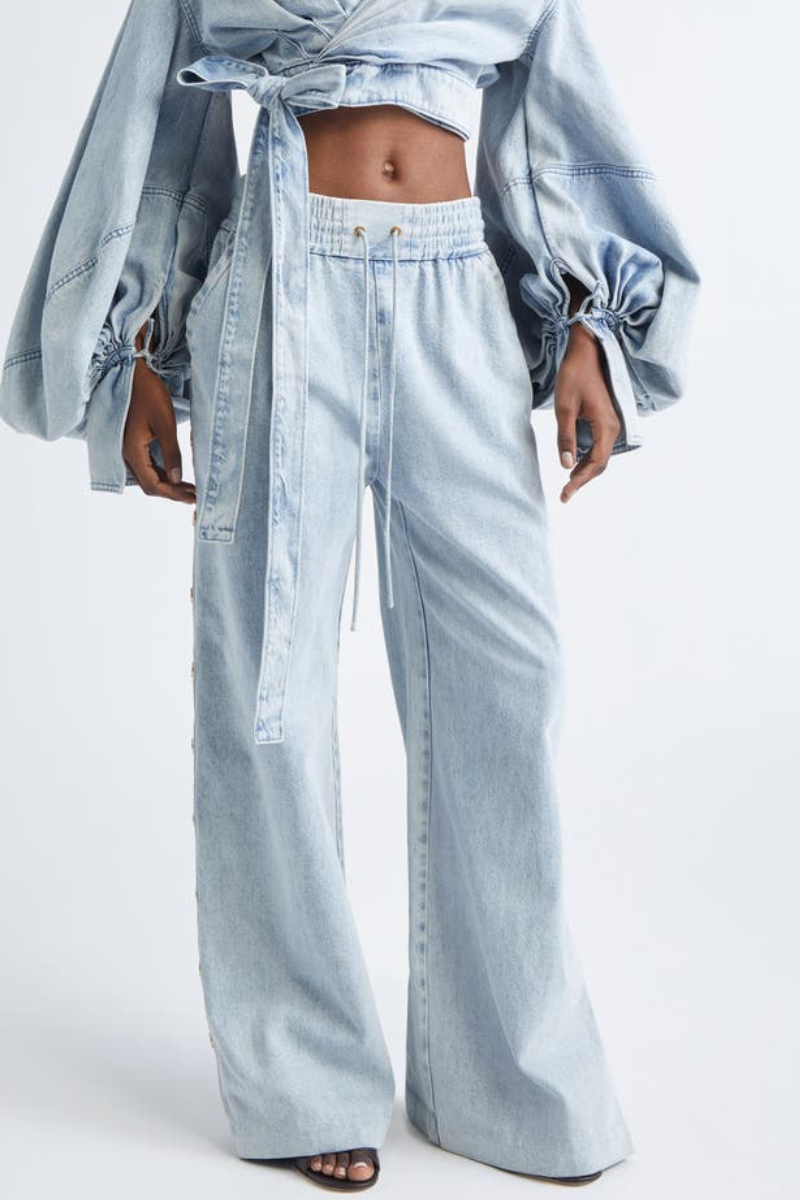 Women Collar Patchwork Top+ Pants Casual Denim Suit