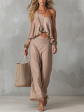 Asymmetric Ruffle Crop Top & Pants Set