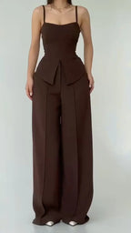 Taupe Cropped Blazer Two‑Piece Pants Set