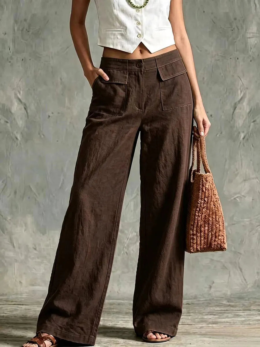Women's Solid Color High-waisted Casual Loose Cotton Linen Wide-leg Pants