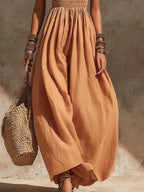 Bohemian Halter Smocked Cotton-Linen Maxi Dress