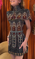 Embellished Cape-Shoulder Mini Dress